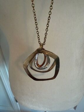 Long Pendant Necklace with Bronze Gold & Silver-Tone Rings